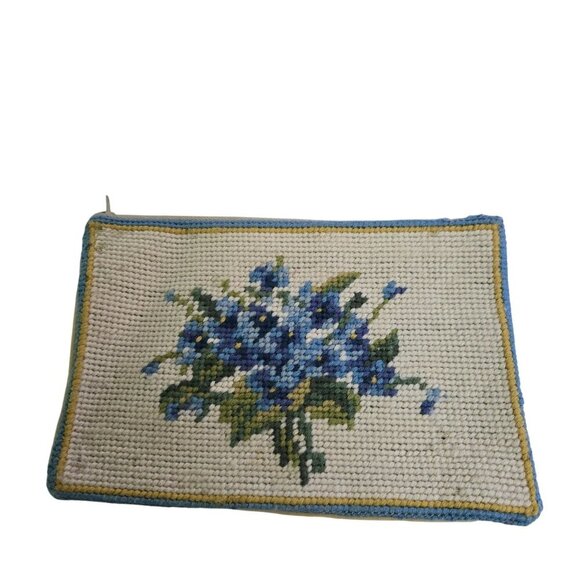Vintage Needlepoint Zip Pouch Coin Purse 7.5"x5" - Picture 1 of 4